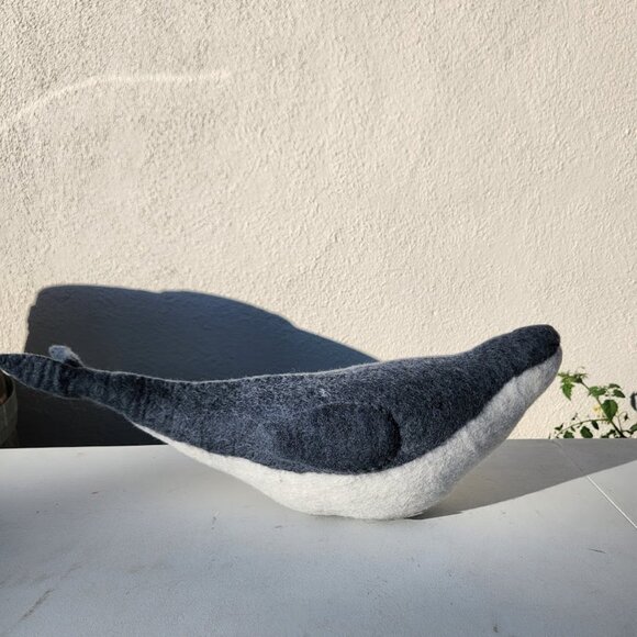 Pottery Barn Wally the Whale Pillow 22"x9" Felt Animal Decor Plush Beach Nautica - Picture 2 of 11